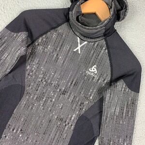 Odlo Blackcomb Evolution Warm Hoodie Womens Small Black Gray Base Layer Facemask